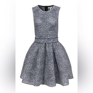 NWT Maje Reinatta Flared Jacquard Mini Dress Black White Sleeveless Sz M / 38